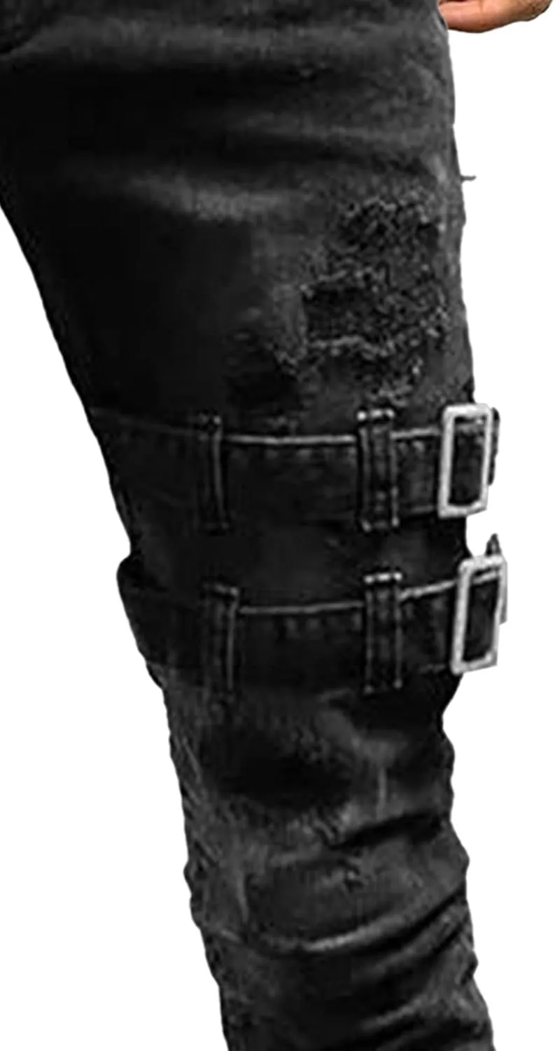 Men's Stretch Destroyed Biker Cargo Pant Slim Fit Jogger Yoga Casual Sweatpants Slim Fit Stylish Athletic Trousers