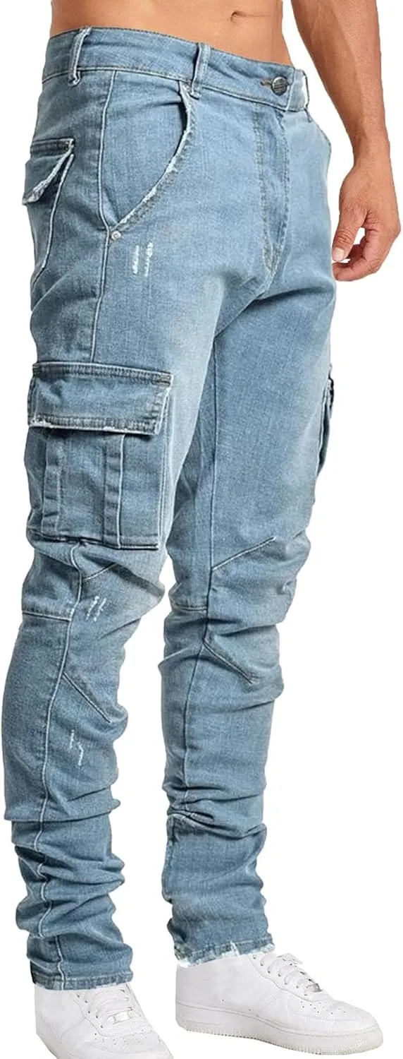 Men's Stretch Destroyed Biker Cargo Pant Slim Fit Jogger Yoga Casual Sweatpants Slim Fit Stylish Athletic Trousers