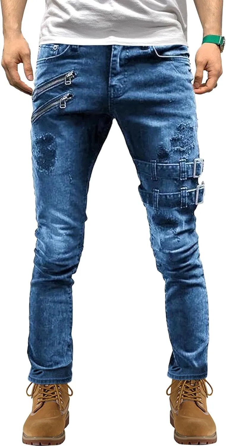 Men's Stretch Destroyed Biker Cargo Pant Slim Fit Jogger Yoga Casual Sweatpants Slim Fit Stylish Athletic Trousers