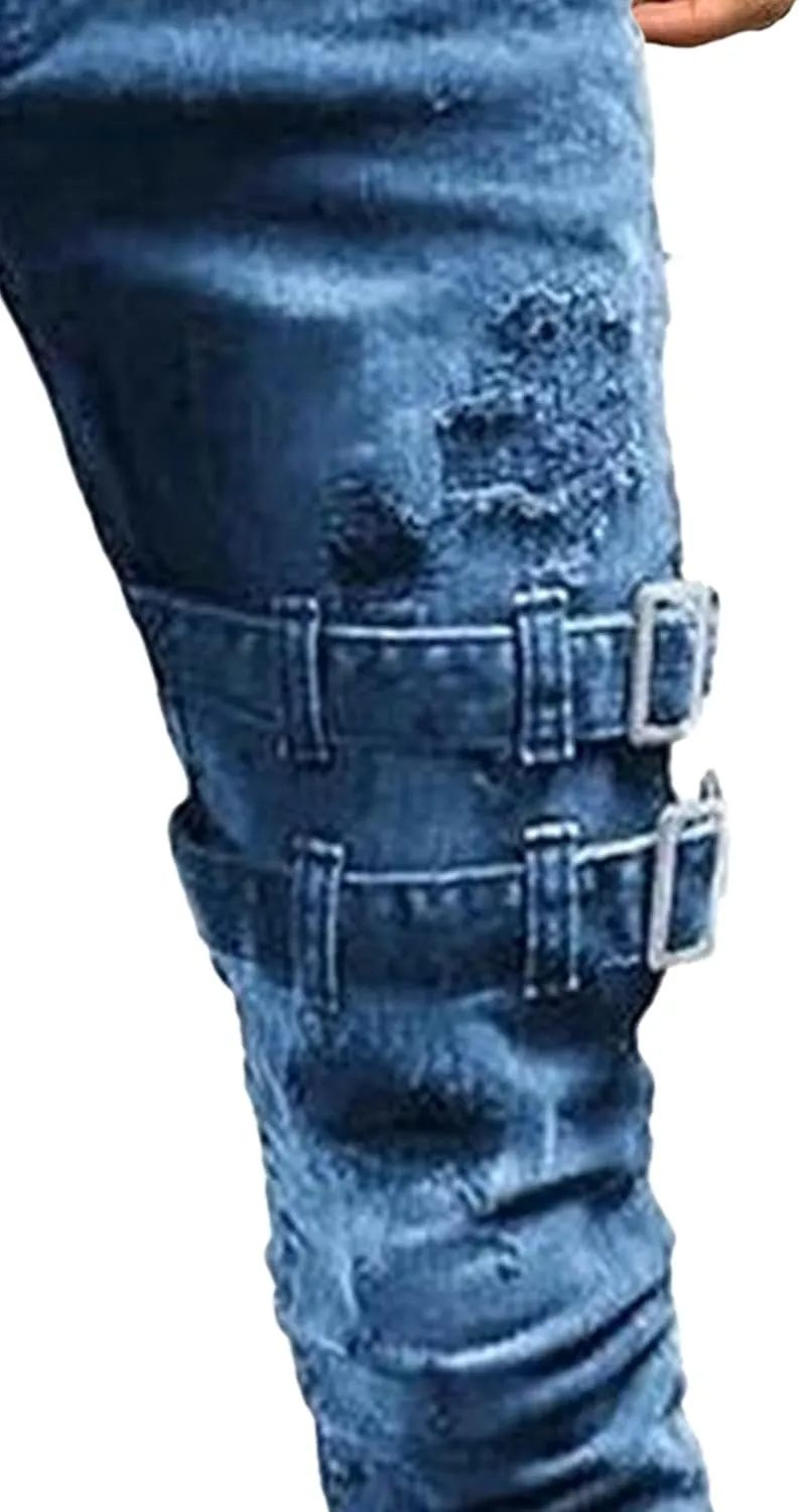 Men's Stretch Destroyed Biker Cargo Pant Slim Fit Jogger Yoga Casual Sweatpants Slim Fit Stylish Athletic Trousers