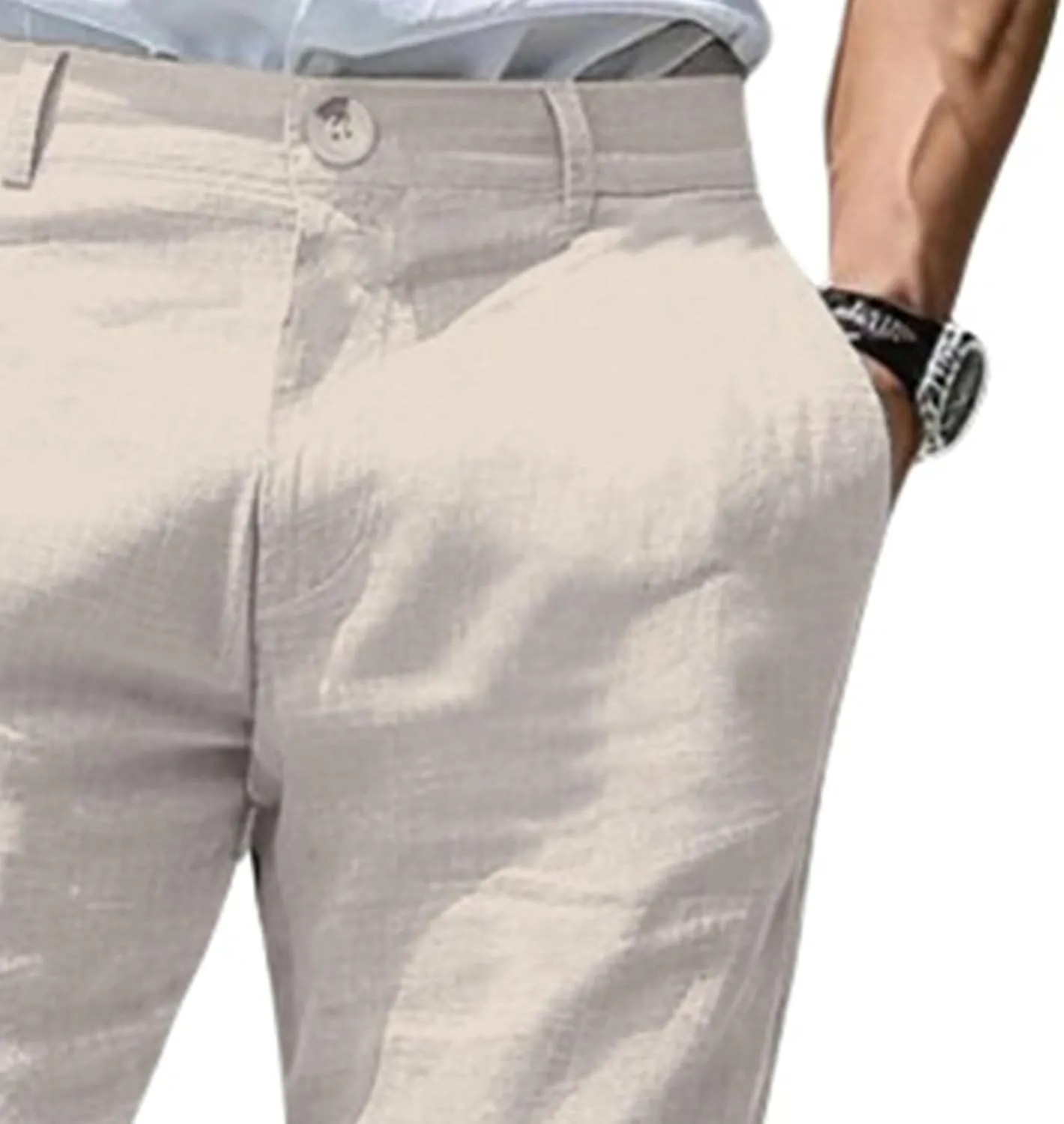 Mens Stretch Slim Fit Plaid Linen Classic Lightweight Dress Business Suit Casual Golf Party Wedding Trousers Pants