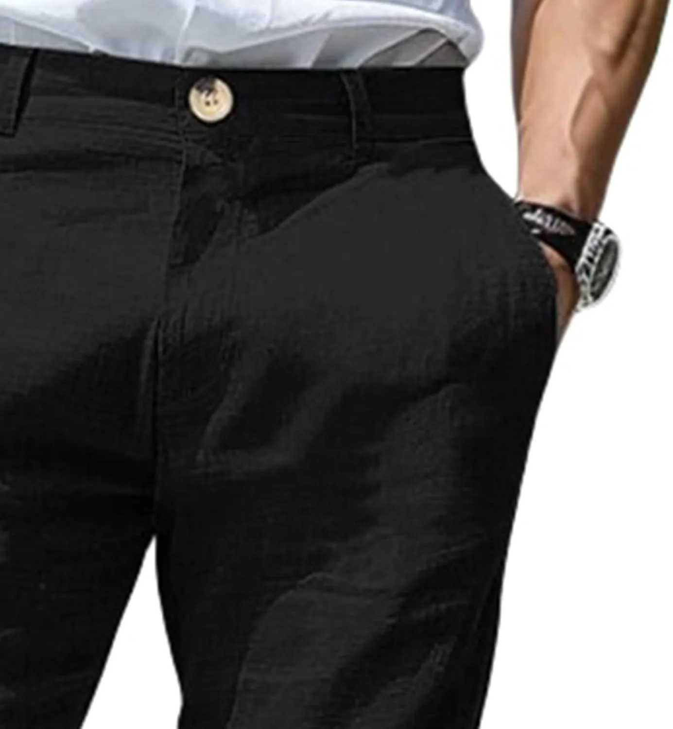 Mens Stretch Slim Fit Plaid Linen Classic Lightweight Dress Business Suit Casual Golf Party Wedding Trousers Pants