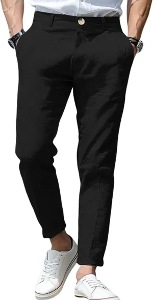 Mens Stretch Slim Fit Plaid Linen Classic Lightweight Dress Business Suit Casual Golf Party Wedding Trousers Pants
