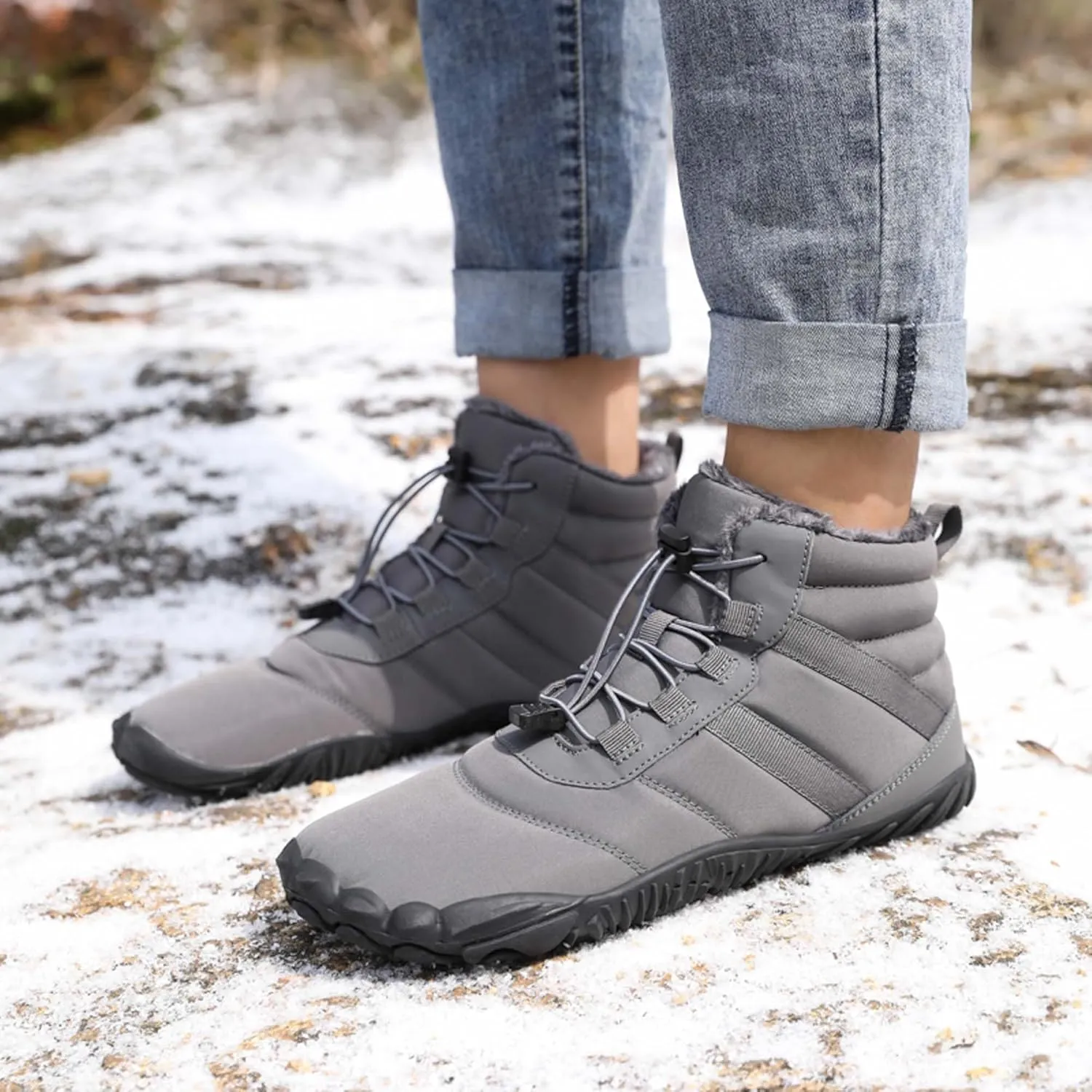 Men's Women's Winter Snow Boots-Warm Fur Lined Winter Boots-Waterproof Snow Sneakers-Barefoot Wide Toe Hiking Non-Slip Boots