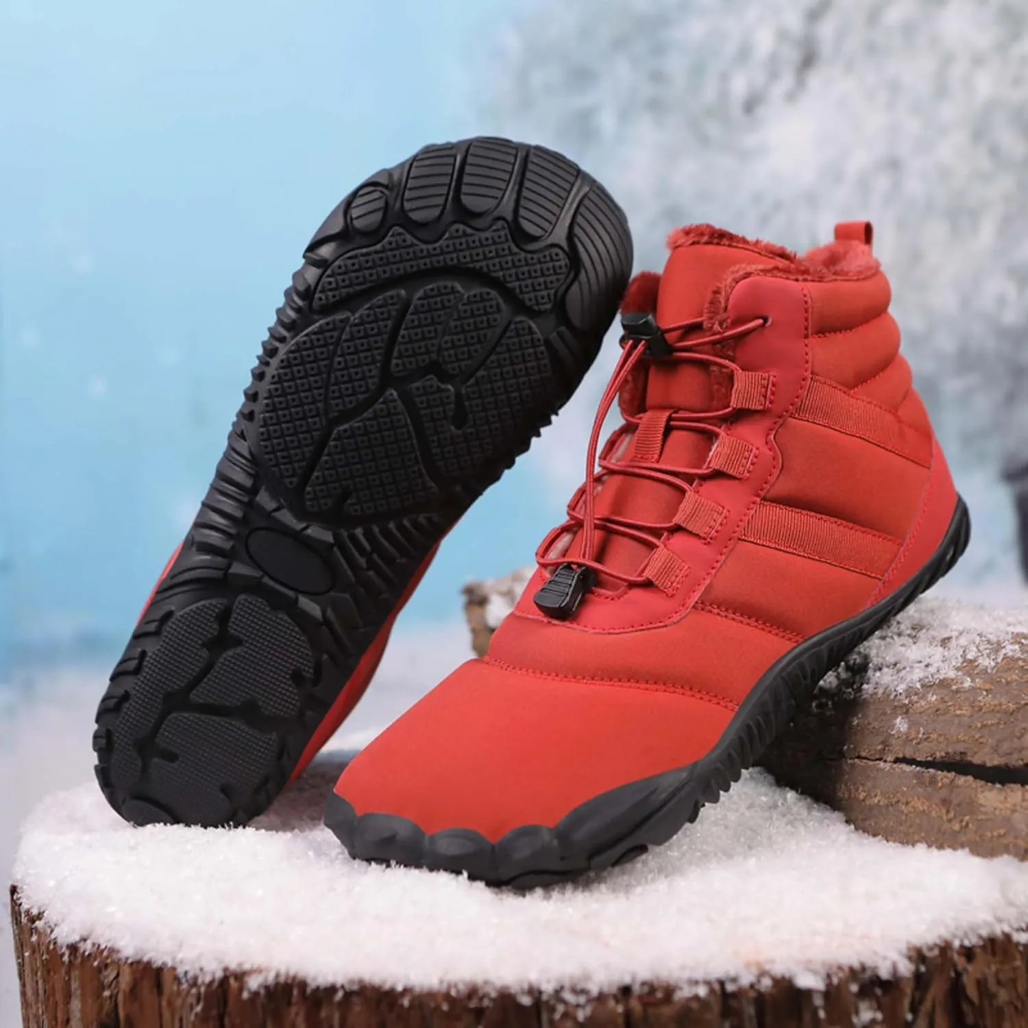 Men's Women's Winter Snow Boots-Warm Fur Lined Winter Boots-Waterproof Snow Sneakers-Barefoot Wide Toe Hiking Non-Slip Boots
