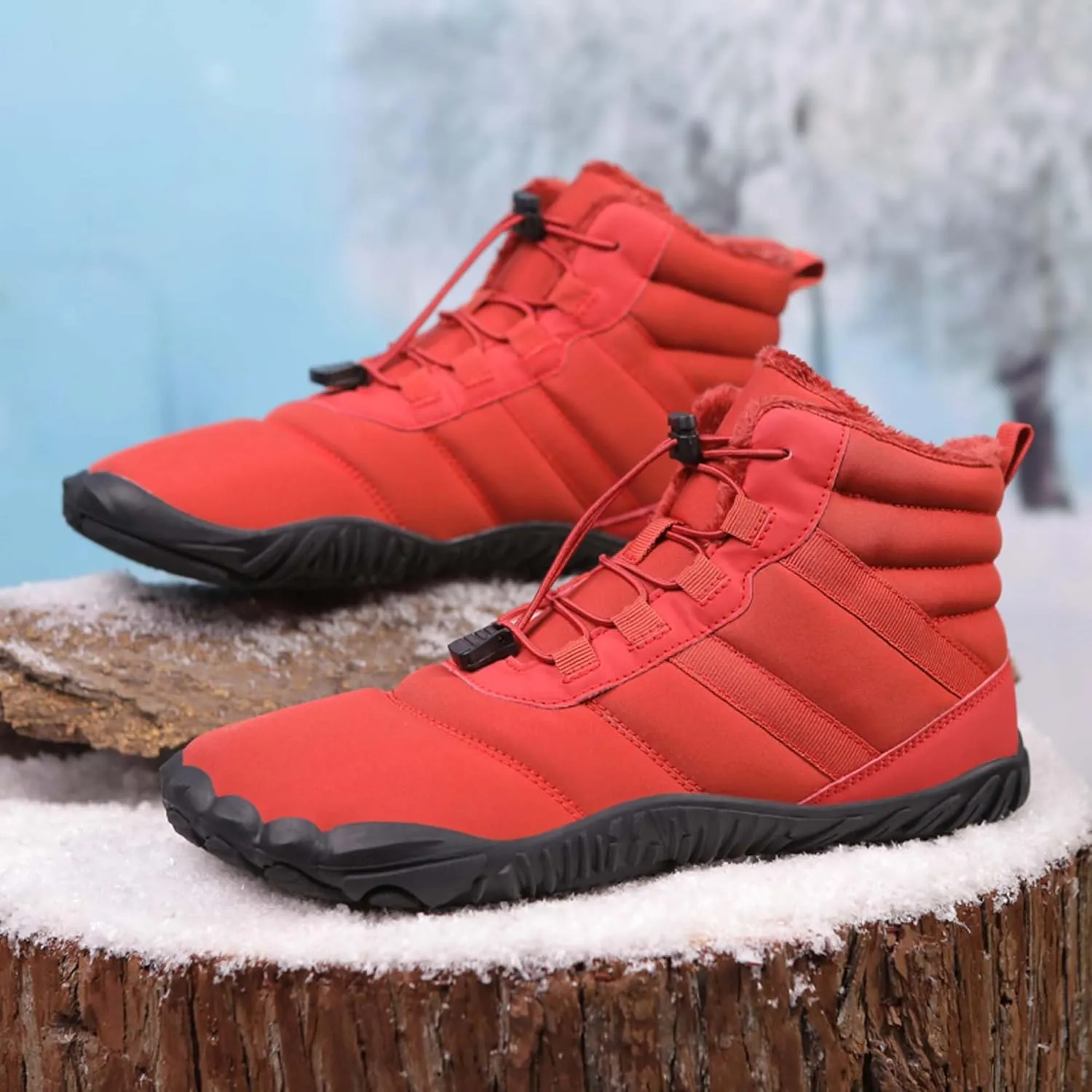 Men's Women's Winter Snow Boots-Warm Fur Lined Winter Boots-Waterproof Snow Sneakers-Barefoot Wide Toe Hiking Non-Slip Boots