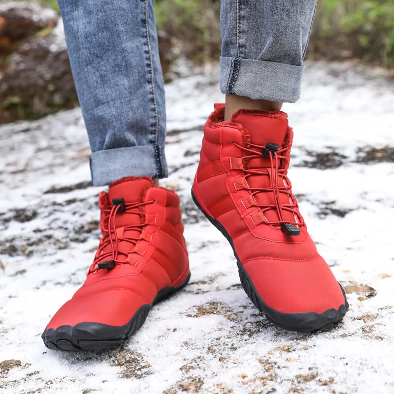 Men's Women's Winter Snow Boots-Warm Fur Lined Winter Boots-Waterproof Snow Sneakers-Barefoot Wide Toe Hiking Non-Slip Boots