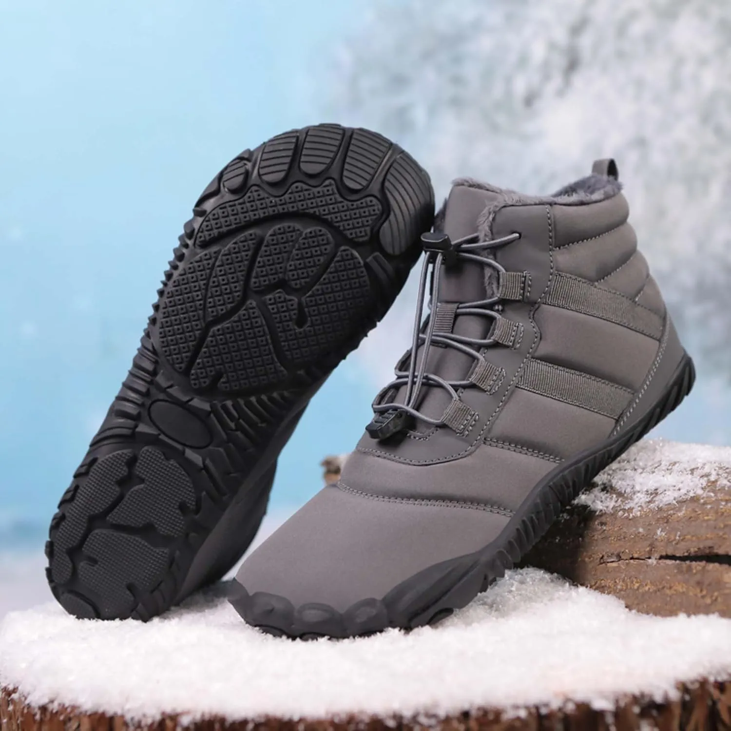 Men's Women's Winter Snow Boots-Warm Fur Lined Winter Boots-Waterproof Snow Sneakers-Barefoot Wide Toe Hiking Non-Slip Boots