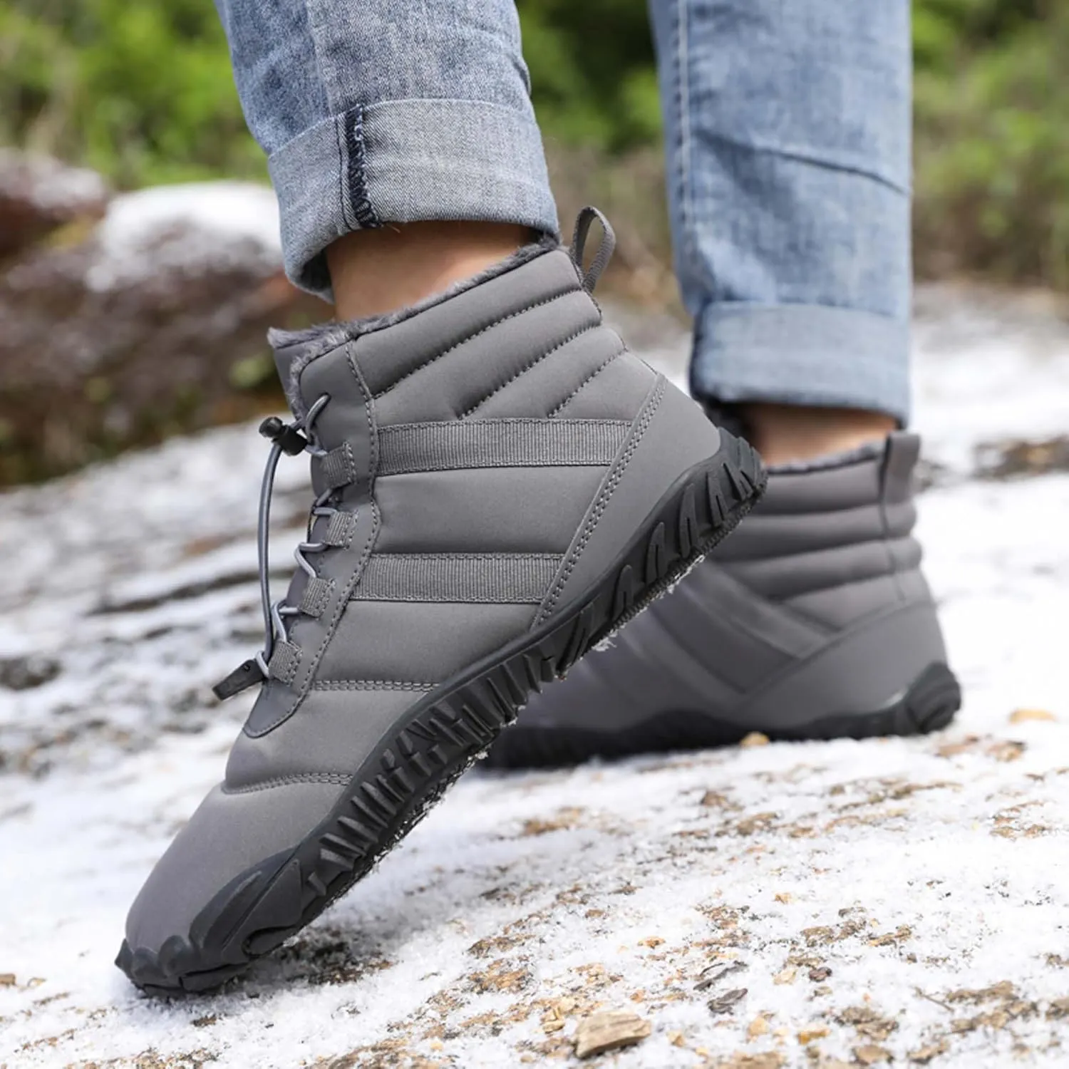 Men's Women's Winter Snow Boots-Warm Fur Lined Winter Boots-Waterproof Snow Sneakers-Barefoot Wide Toe Hiking Non-Slip Boots
