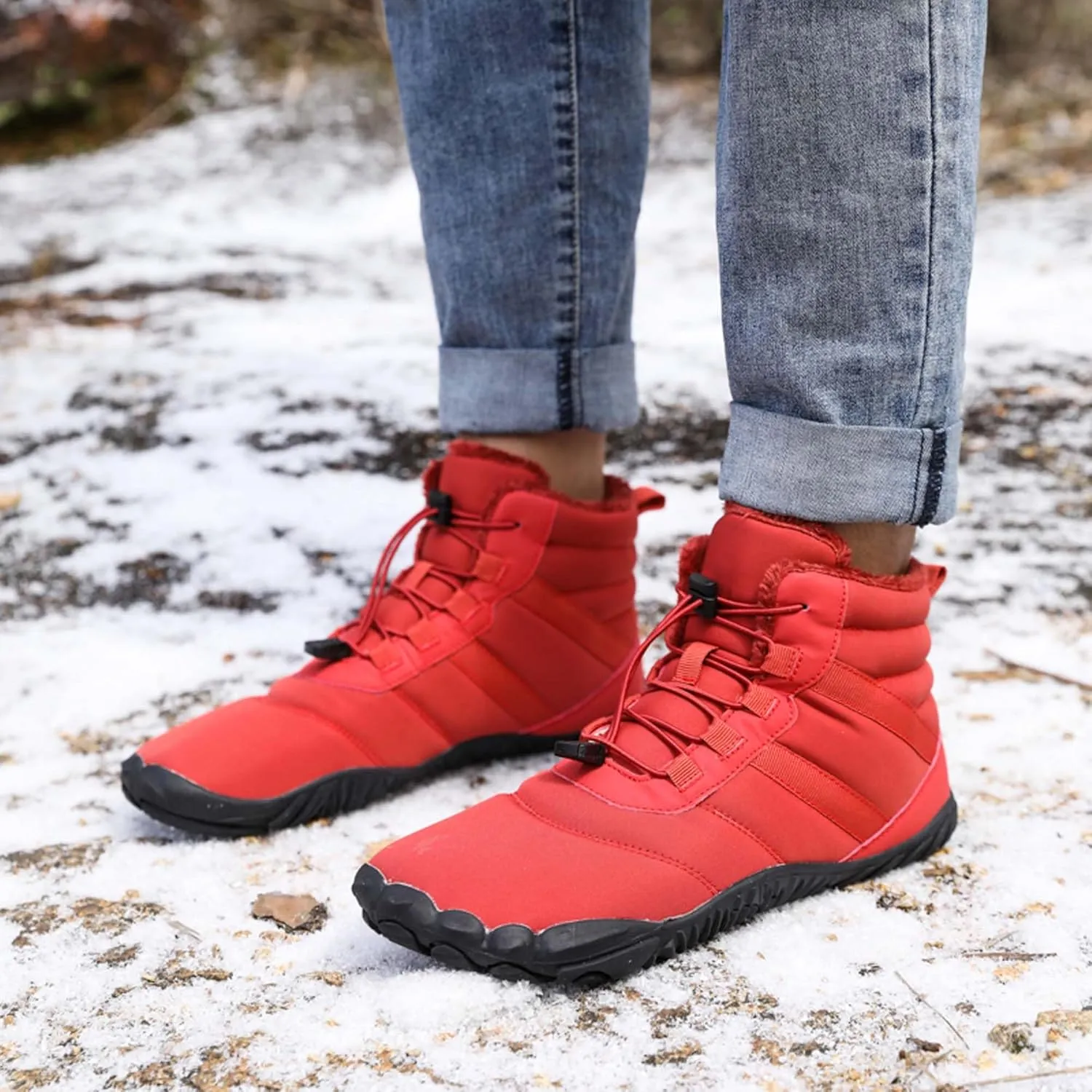 Men's Women's Winter Snow Boots-Warm Fur Lined Winter Boots-Waterproof Snow Sneakers-Barefoot Wide Toe Hiking Non-Slip Boots