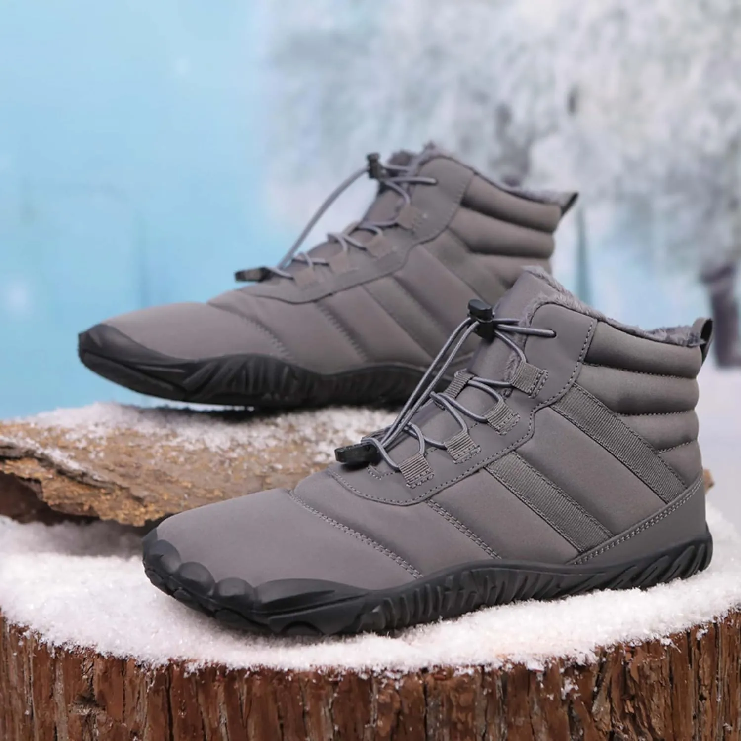 Men's Women's Winter Snow Boots-Warm Fur Lined Winter Boots-Waterproof Snow Sneakers-Barefoot Wide Toe Hiking Non-Slip Boots
