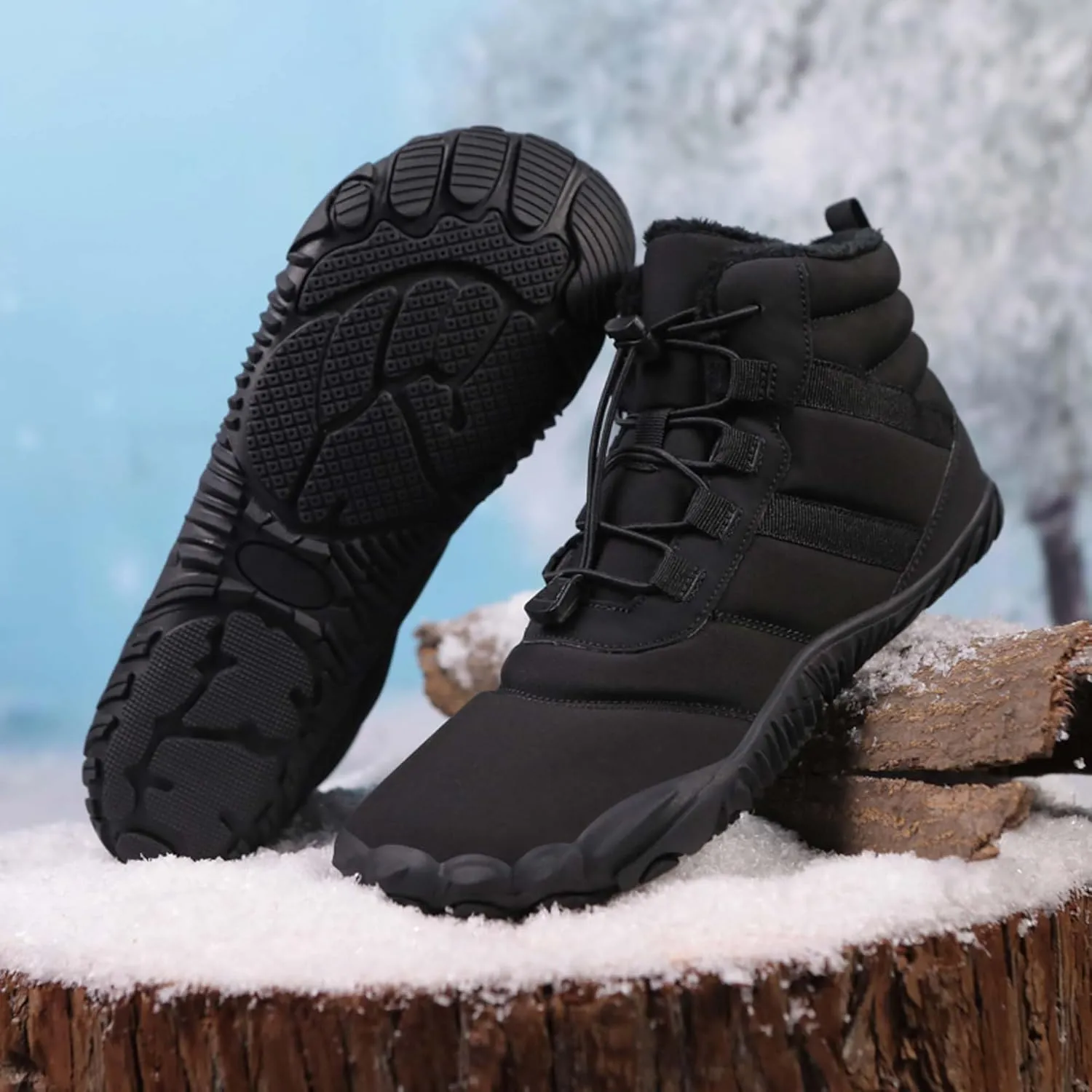 Men's Women's Winter Snow Boots-Warm Fur Lined Winter Boots-Waterproof Snow Sneakers-Barefoot Wide Toe Hiking Non-Slip Boots