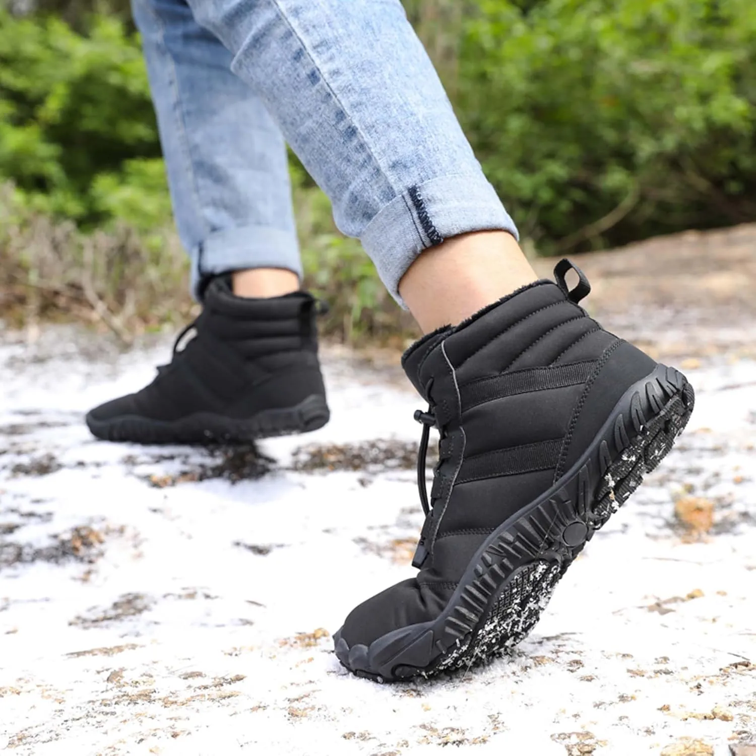 Men's Women's Winter Snow Boots-Warm Fur Lined Winter Boots-Waterproof Snow Sneakers-Barefoot Wide Toe Hiking Non-Slip Boots