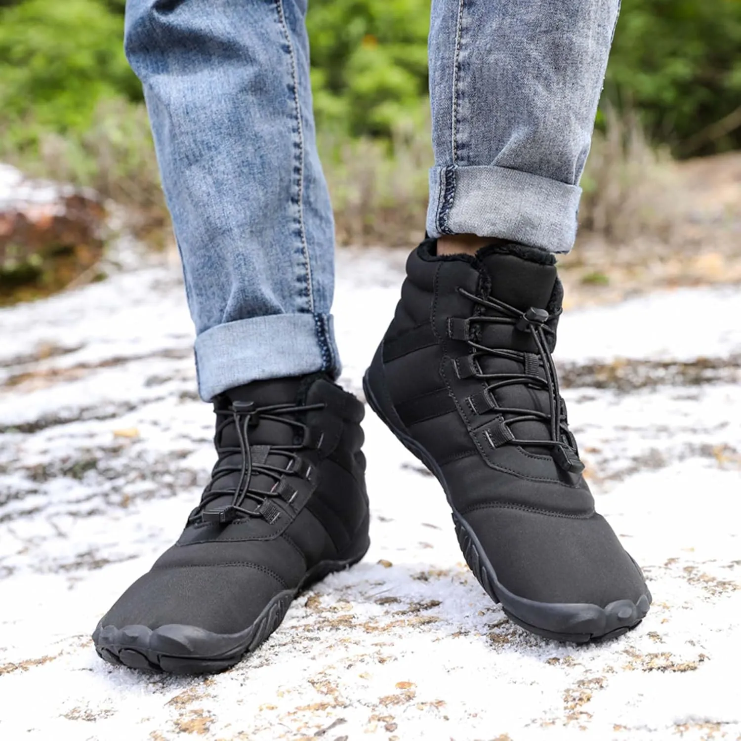 Men's Women's Winter Snow Boots-Warm Fur Lined Winter Boots-Waterproof Snow Sneakers-Barefoot Wide Toe Hiking Non-Slip Boots
