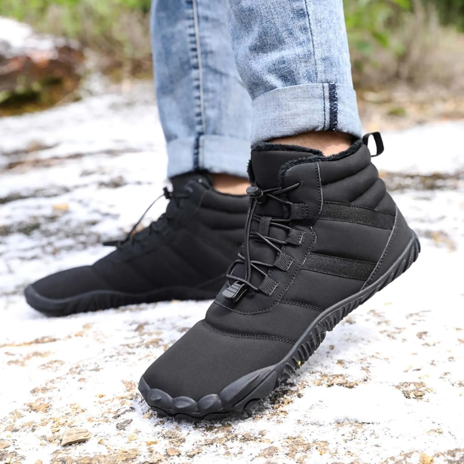 Men's Women's Winter Snow Boots-Warm Fur Lined Winter Boots-Waterproof Snow Sneakers-Barefoot Wide Toe Hiking Non-Slip Boots