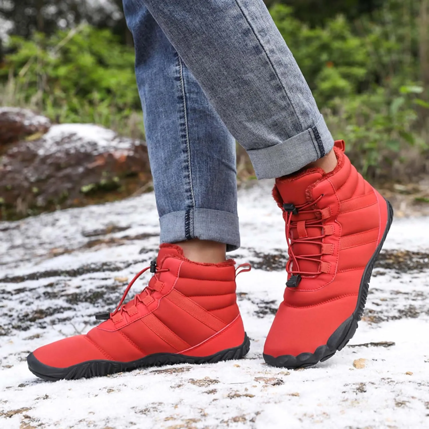 Men's Women's Winter Snow Boots-Warm Fur Lined Winter Boots-Waterproof Snow Sneakers-Barefoot Wide Toe Hiking Non-Slip Boots