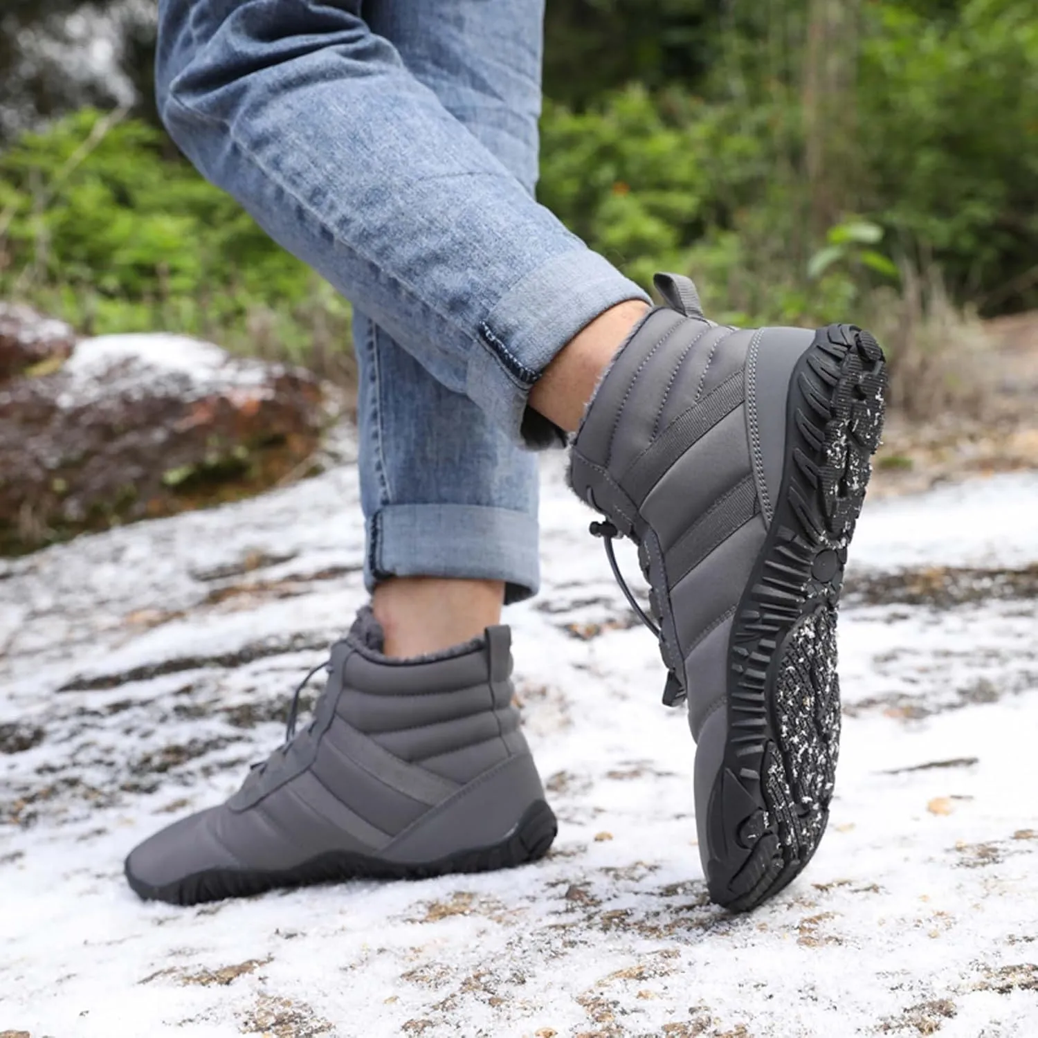 Men's Women's Winter Snow Boots-Warm Fur Lined Winter Boots-Waterproof Snow Sneakers-Barefoot Wide Toe Hiking Non-Slip Boots