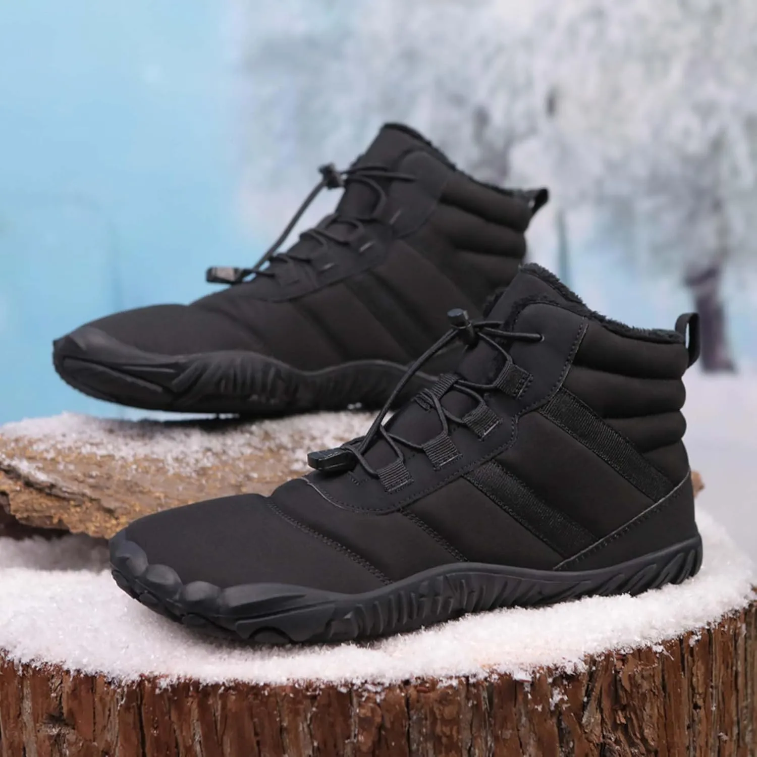 Men's Women's Winter Snow Boots-Warm Fur Lined Winter Boots-Waterproof Snow Sneakers-Barefoot Wide Toe Hiking Non-Slip Boots