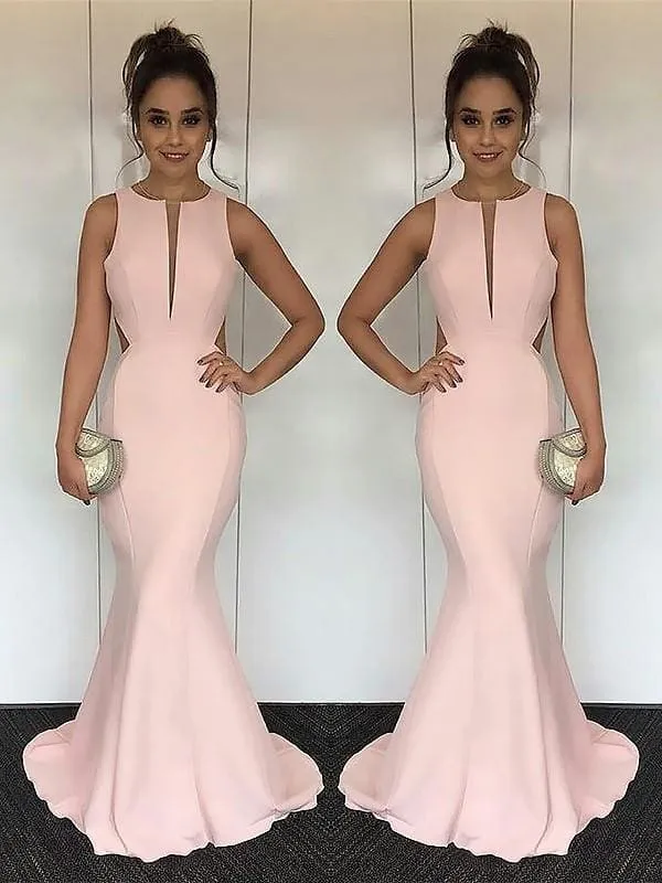 Mermaid Jewel Sleeveless Ruched Satin Evening Dresses