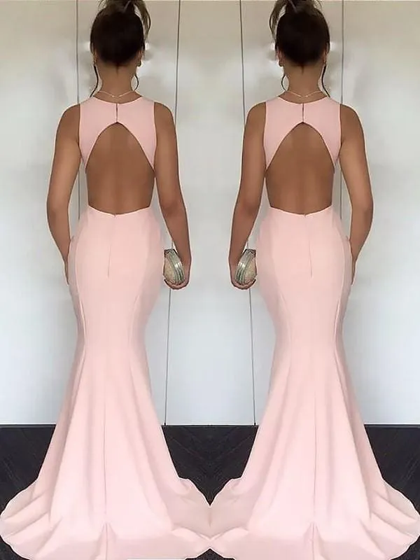 Mermaid Jewel Sleeveless Ruched Satin Evening Dresses