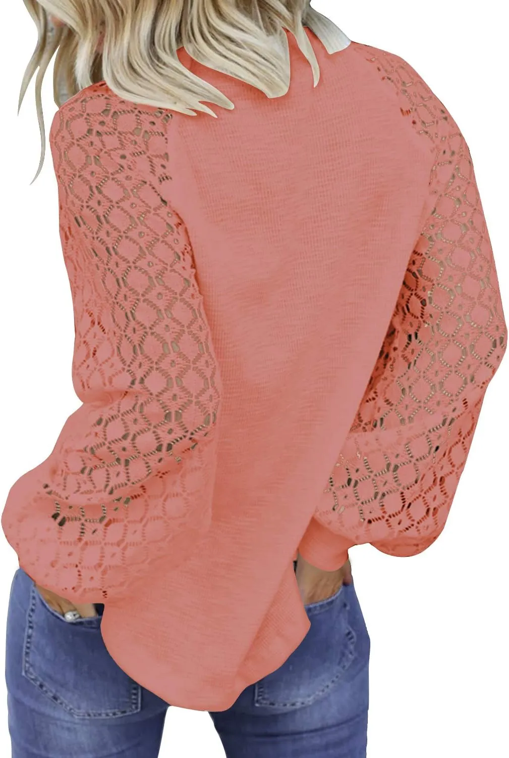 MIHOLL Womens Long Sleeve Tops Lace Casual Loose Blouses T Shirts
