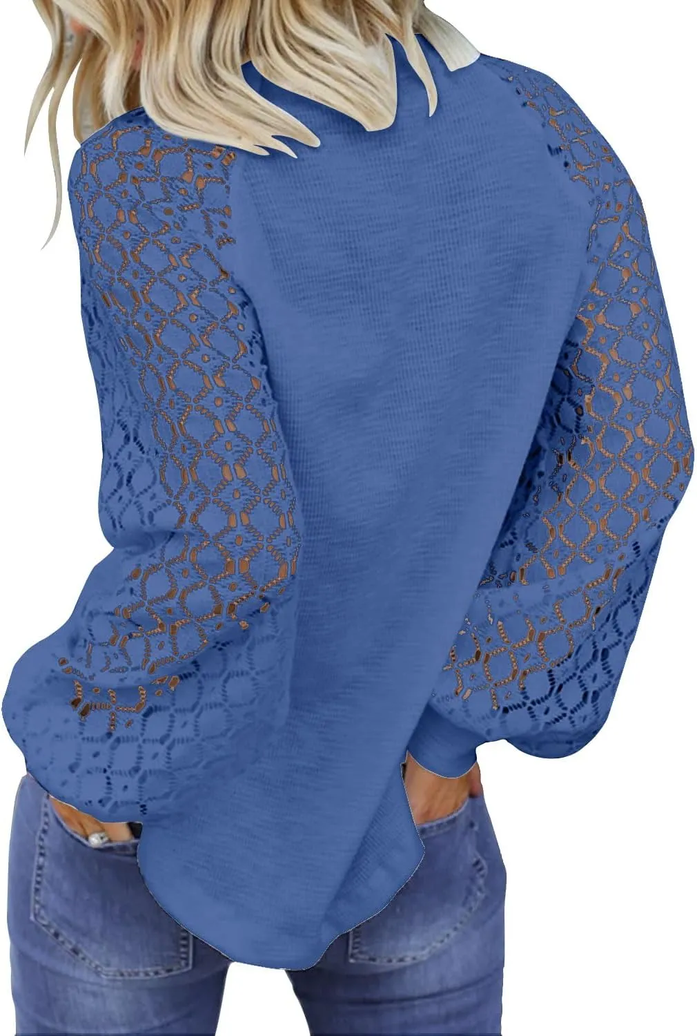 MIHOLL Womens Long Sleeve Tops Lace Casual Loose Blouses T Shirts