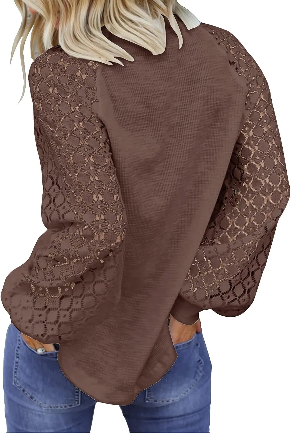 MIHOLL Womens Long Sleeve Tops Lace Casual Loose Blouses T Shirts
