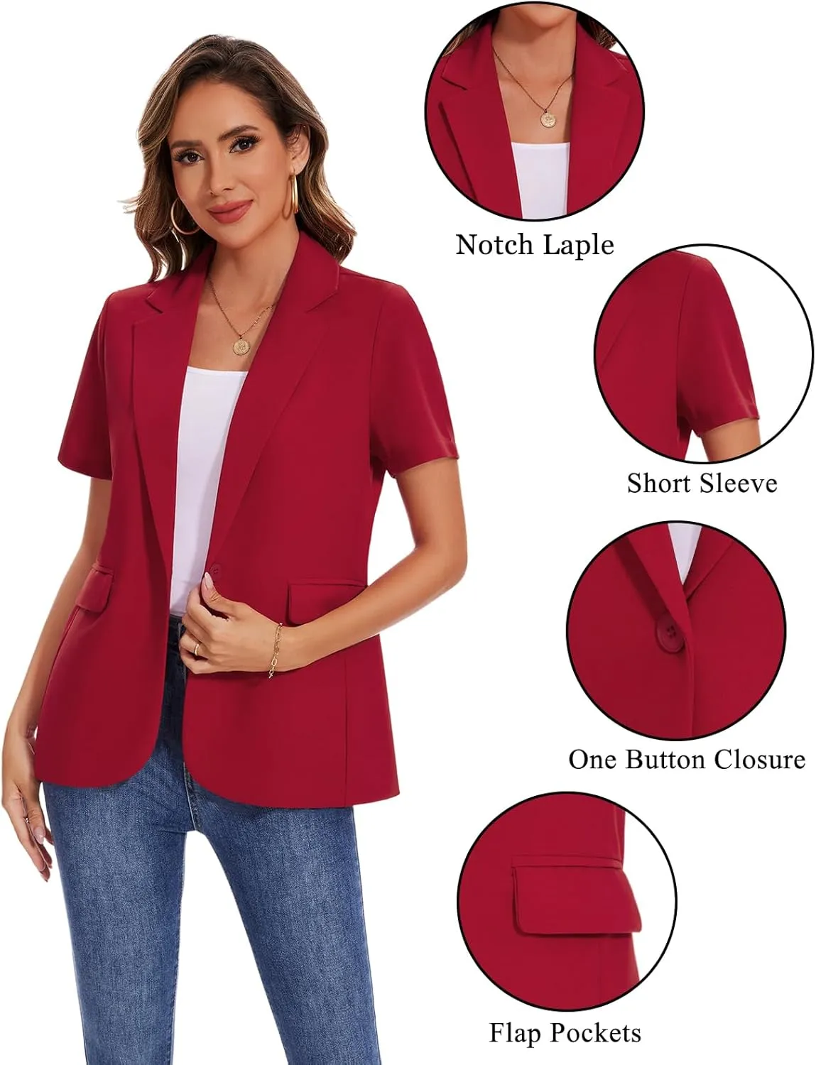 MINTLIMIT Women Short Sleeve Blazer Lightweight Button Front Business Jacket Notched Lapel Work Office Blazers with Pockets