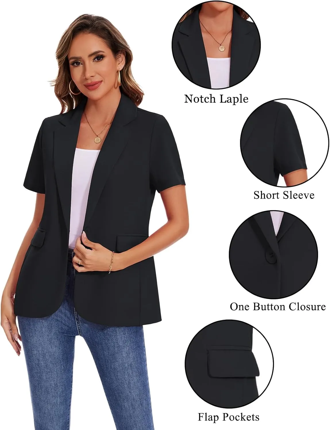 MINTLIMIT Women Short Sleeve Blazer Lightweight Button Front Business Jacket Notched Lapel Work Office Blazers with Pockets