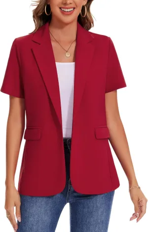 MINTLIMIT Women Short Sleeve Blazer Lightweight Button Front Business Jacket Notched Lapel Work Office Blazers with Pockets