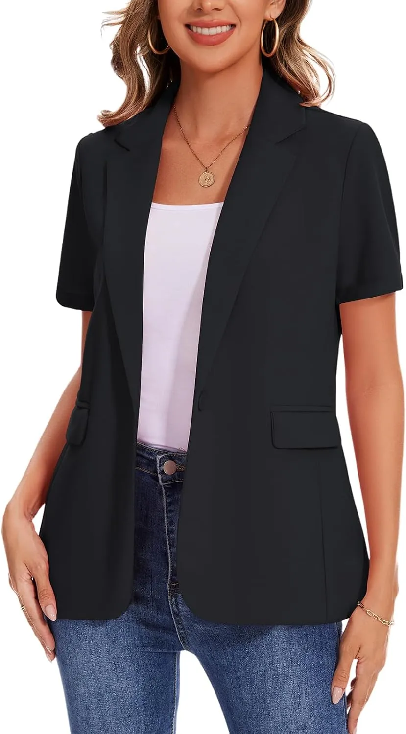 MINTLIMIT Women Short Sleeve Blazer Lightweight Button Front Business Jacket Notched Lapel Work Office Blazers with Pockets