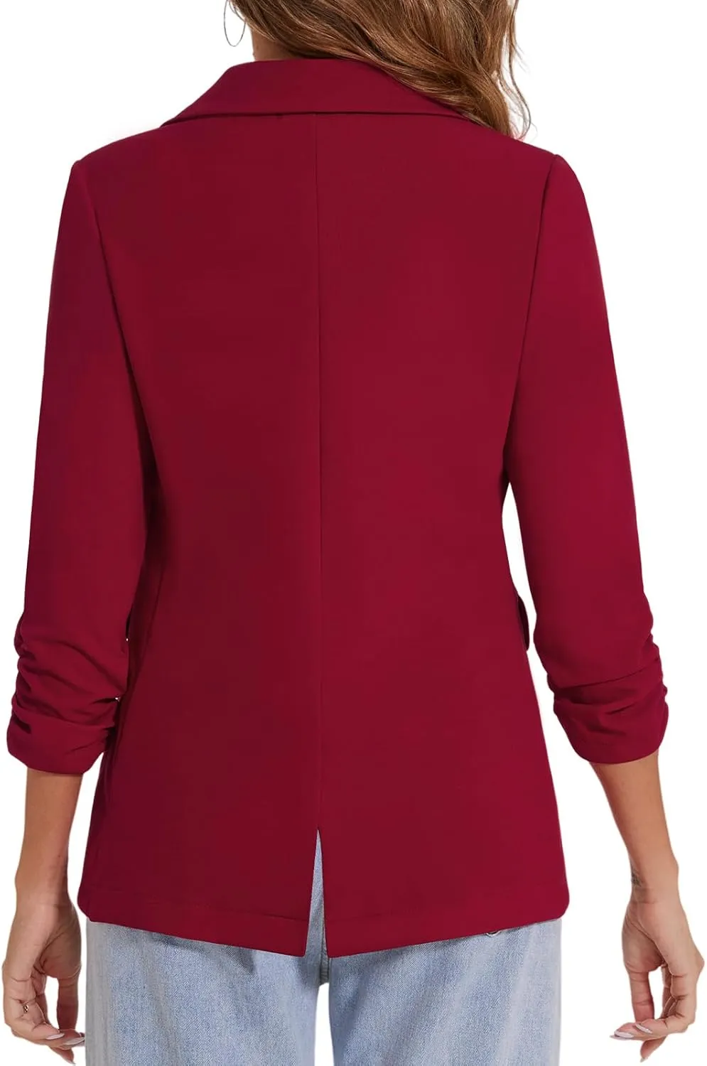 MINTLIMIT Womens Blazer 3/4 Ruched Sleeve Notch Lapel Business Work Blazers One Button Open Front Casual Jackets with Pockets