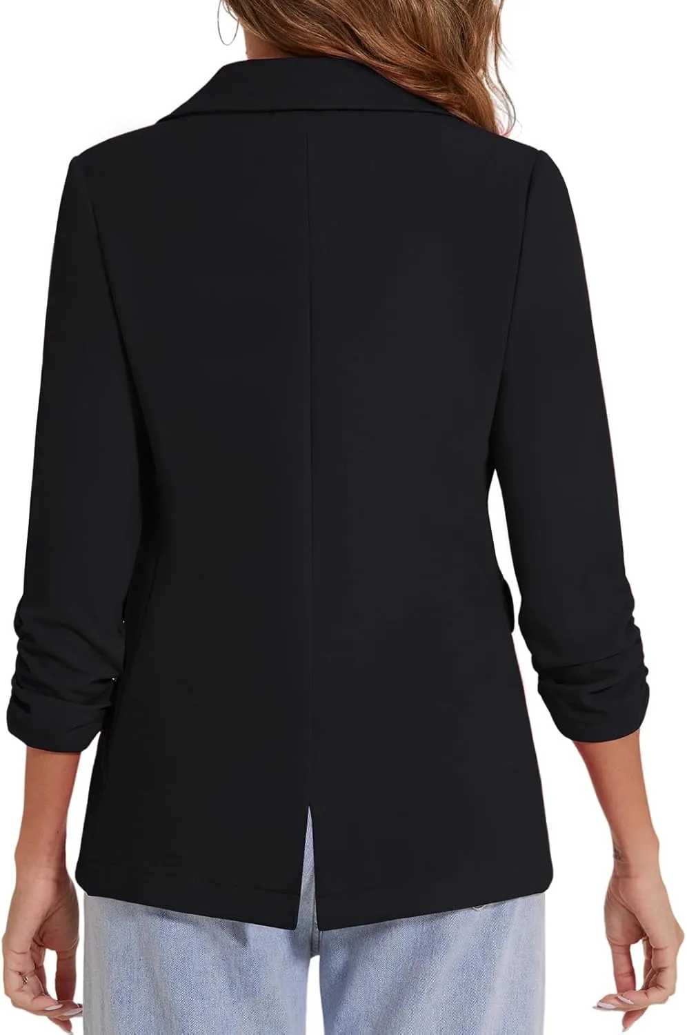 MINTLIMIT Womens Blazer 3/4 Ruched Sleeve Notch Lapel Business Work Blazers One Button Open Front Casual Jackets with Pockets