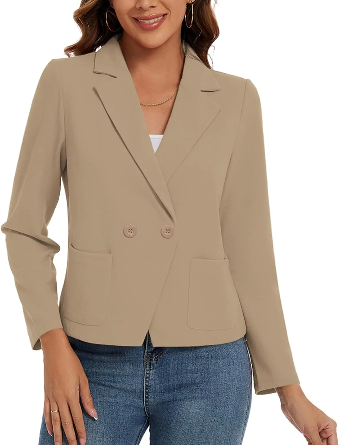 MINTLIMIT Women's Long Sleeve Blazers Button Front Notch Lapel Jacket Work Office Blazer with Pockets