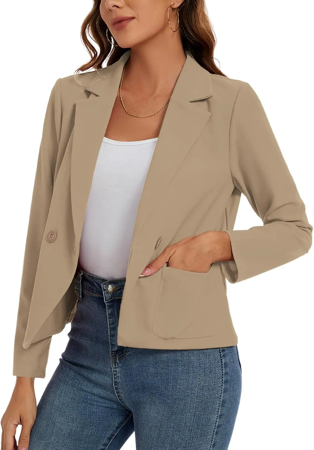 MINTLIMIT Women's Long Sleeve Blazers Button Front Notch Lapel Jacket Work Office Blazer with Pockets