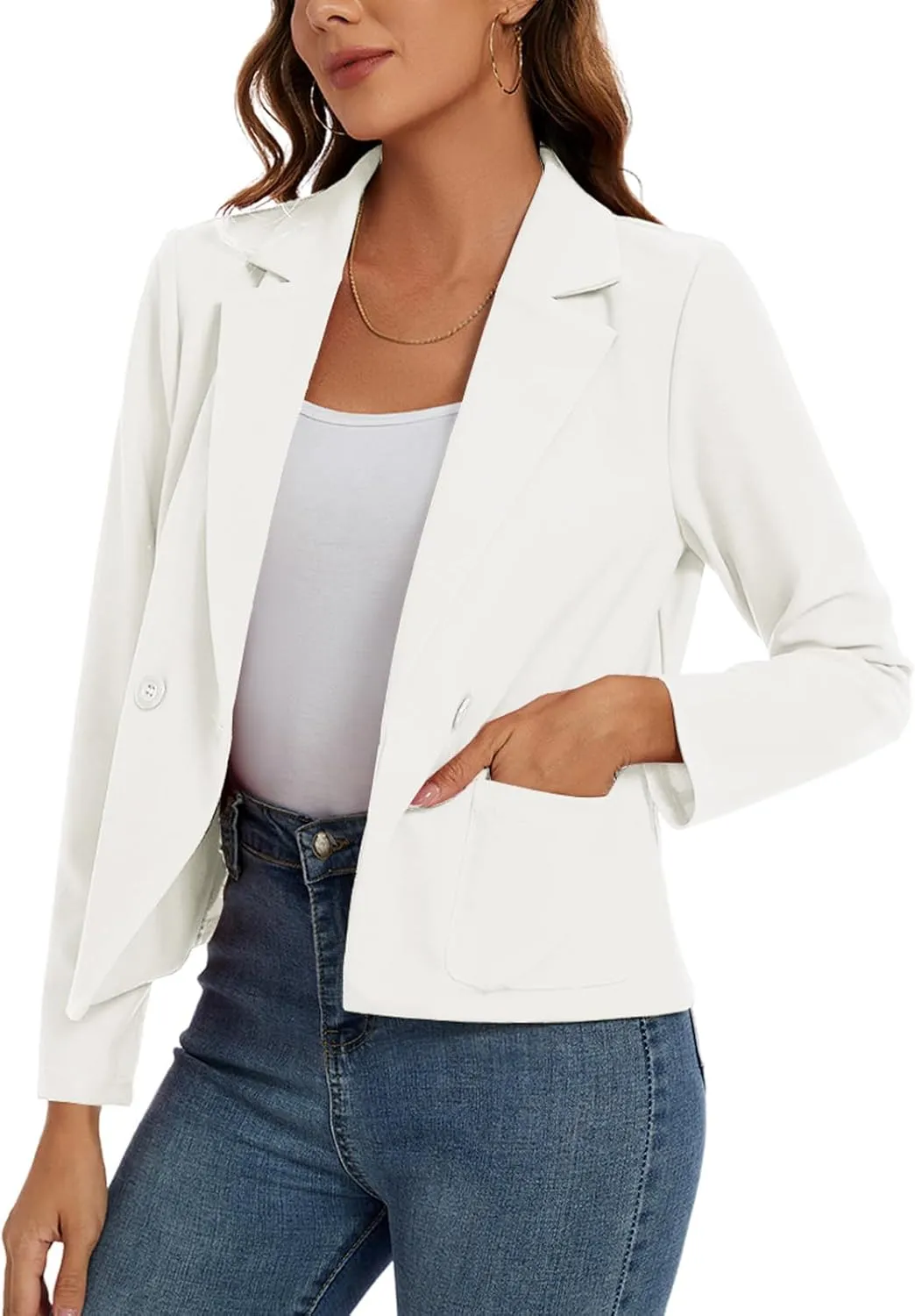 MINTLIMIT Women's Long Sleeve Blazers Button Front Notch Lapel Jacket Work Office Blazer with Pockets