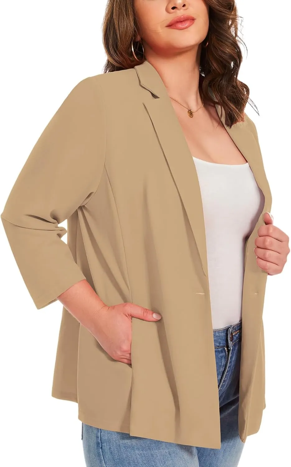 MINTLIMIT Womens Plus Size Blazer 3/4 Sleeve Notch Lapel Casual Work Blazers One Button Open Front Pockets Jackets (XL-5XL)