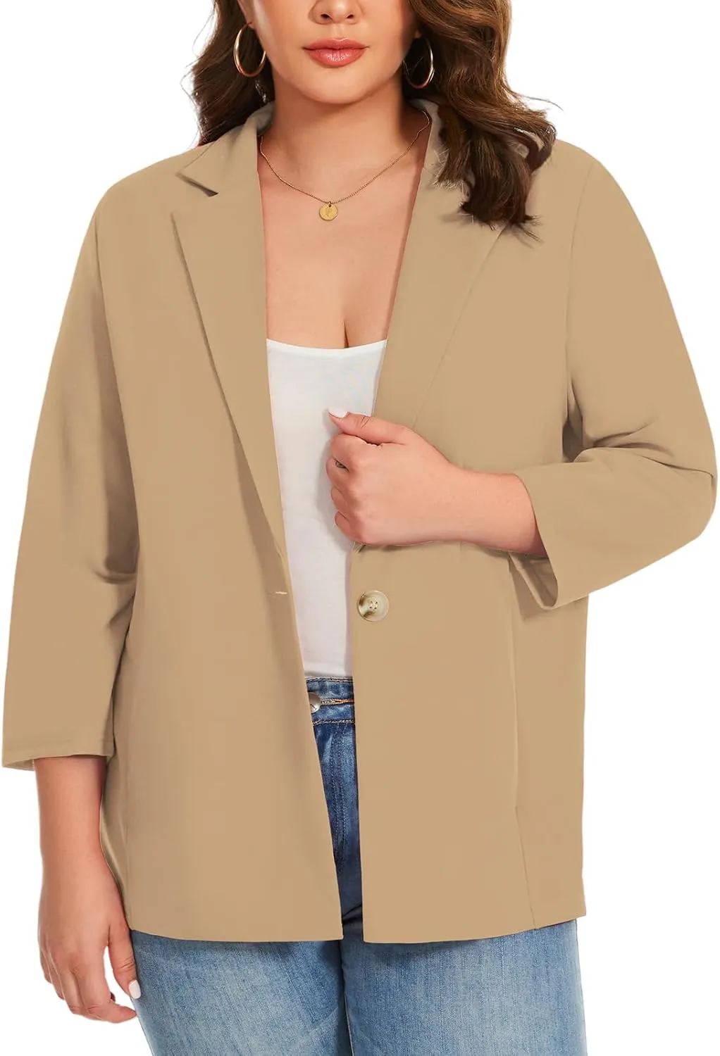 MINTLIMIT Womens Plus Size Blazer 3/4 Sleeve Notch Lapel Casual Work Blazers One Button Open Front Pockets Jackets (XL-5XL)