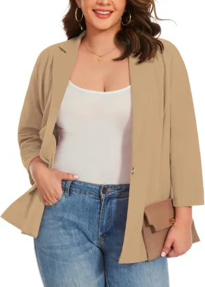 MINTLIMIT Womens Plus Size Blazer 3/4 Sleeve Notch Lapel Casual Work Blazers One Button Open Front Pockets Jackets (XL-5XL)