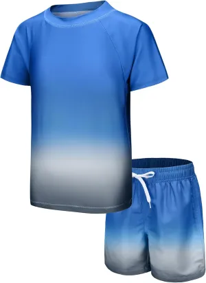 Moon Tree Boys Rash Guard Set for Boys 2 Piece Swimsuits Short Sleeve Bathing Suits with Trunks Quick Dry Swim Shirts