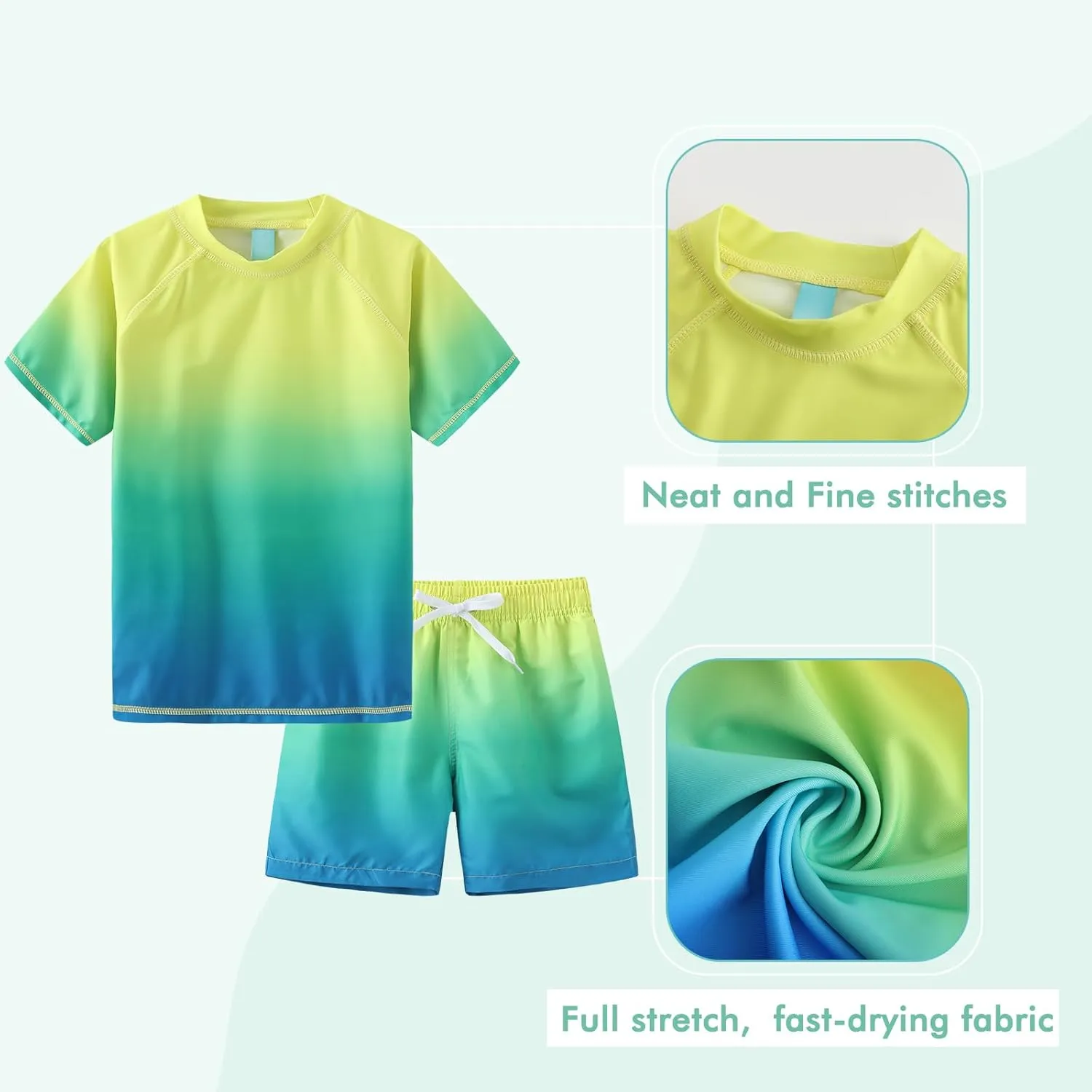 Moon Tree Boys Rash Guard Set for Boys 2 Piece Swimsuits Short Sleeve Bathing Suits with Trunks Quick Dry Swim Shirts