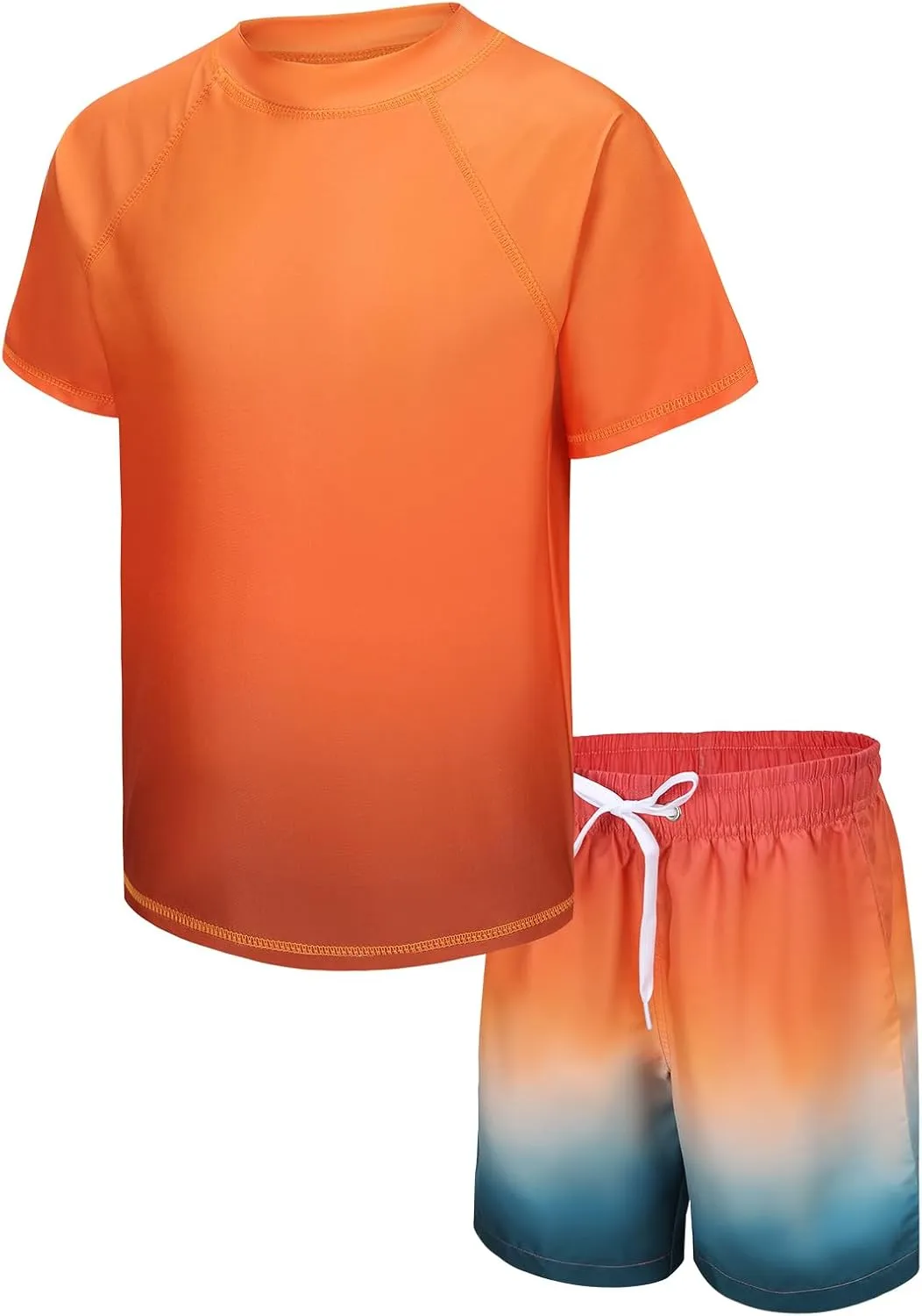Moon Tree Boys Rash Guard Set for Boys 2 Piece Swimsuits Short Sleeve Bathing Suits with Trunks Quick Dry Swim Shirts