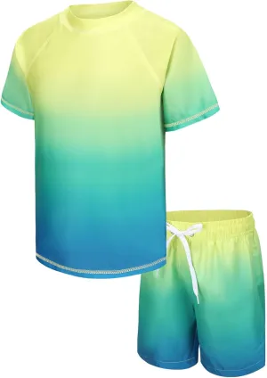 Moon Tree Boys Rash Guard Set for Boys 2 Piece Swimsuits Short Sleeve Bathing Suits with Trunks Quick Dry Swim Shirts