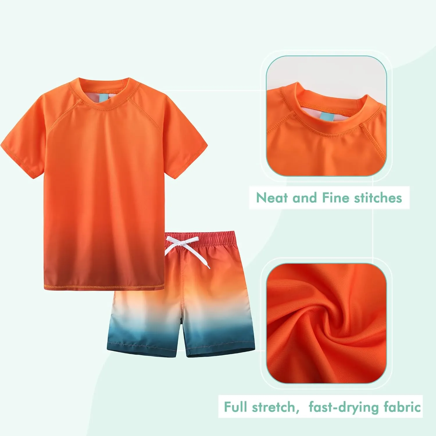 Moon Tree Boys Rash Guard Set for Boys 2 Piece Swimsuits Short Sleeve Bathing Suits with Trunks Quick Dry Swim Shirts