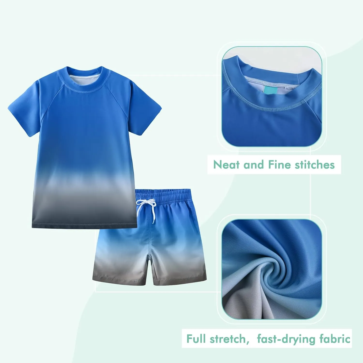Moon Tree Boys Rash Guard Set for Boys 2 Piece Swimsuits Short Sleeve Bathing Suits with Trunks Quick Dry Swim Shirts