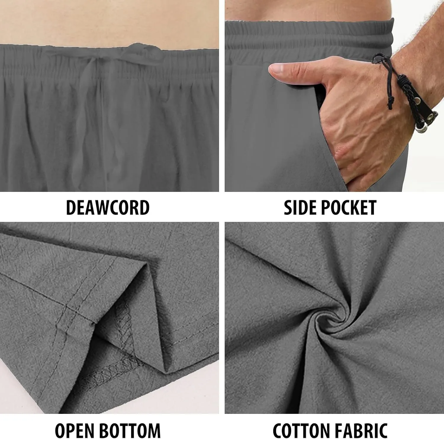 MorwenVeo Men's Linen Pants Casual Drawstring Yoga Beach Trousers Lightweight Loose Fit Elastic Waist Summer Pant