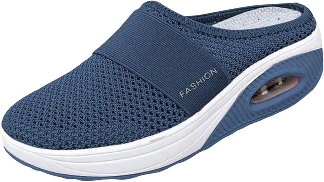Mules for Women Mesh Breathable Air Cushion Platform Sandals Orthopedic Diabetic Shoes Closed Toe Backless Walking Sneakers Sandal Beach Vacation Outdoor Slippers