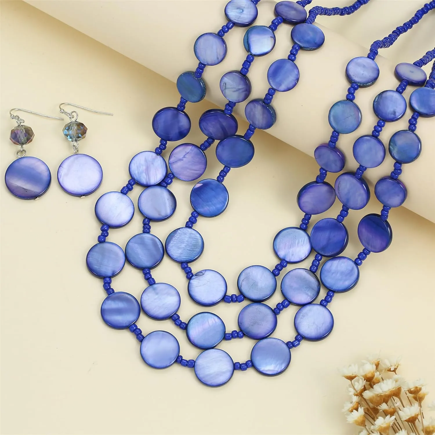 Multi layered Chunky Beaded Necklaces for Women Boho Colorful Shell Strand Statement Necklaces With Earrings Set Fashion Costume Jewelry Gifts