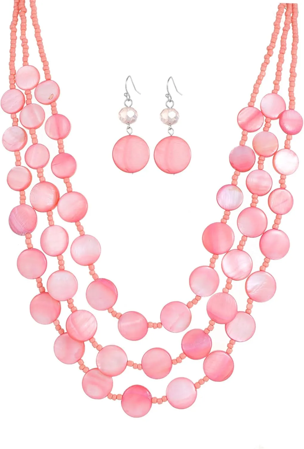 Multi layered Chunky Beaded Necklaces for Women Boho Colorful Shell Strand Statement Necklaces With Earrings Set Fashion Costume Jewelry Gifts