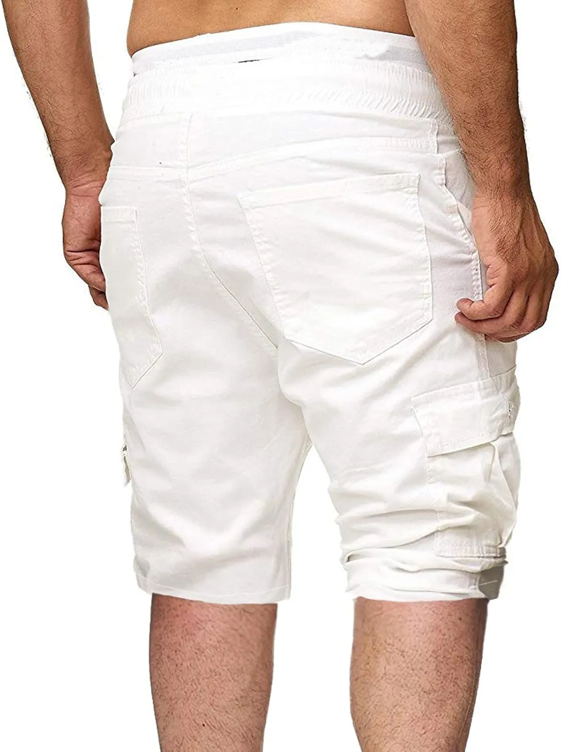 Muscularfit Cotton Shorts Men 2023 Slim Fit Drawstring Elastic Waist Multi Pockets Cargo Shorts Outdoor Solid Tooling Shorts